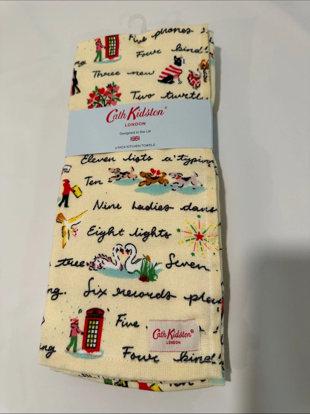 NWT Cath Kidston Christmas Hand Towels British London 12 days of Christmas pear